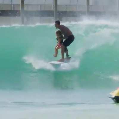 This is professional surfer Billy Kemper — and his son Lion — surfing together. Magnificent