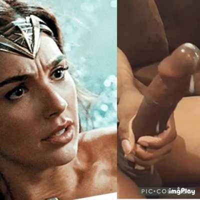 Not even Wonder Woman can resist that big cock and all that cum