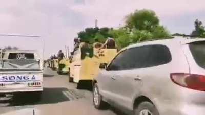 HTS fighters heading to the jabal zaawiyeh frontlines in Syria