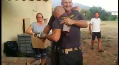 Italian firefighter saves small kitten and then cries his heart out.