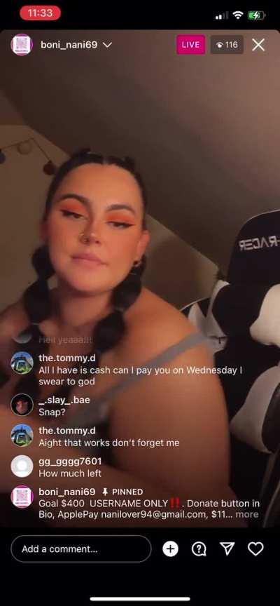 Nani_lover playing with pussi🥟💧on Instagram Live after receiving cash app from comments