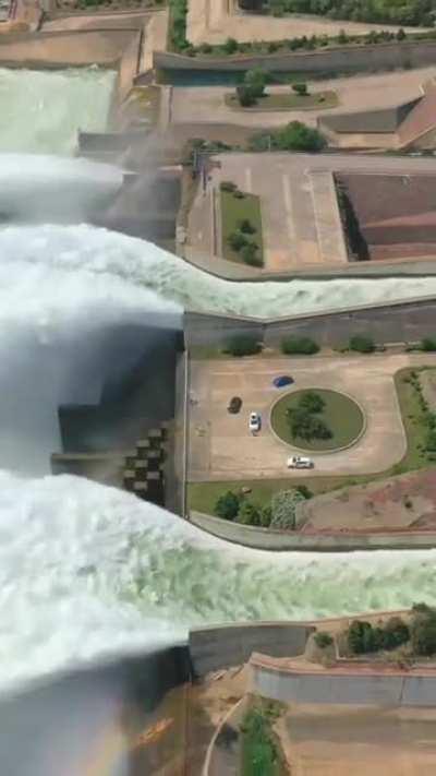 Water flowing through the Xiaolangdi Dam in China.