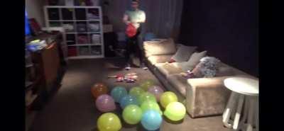 Muscular man imitates balloon