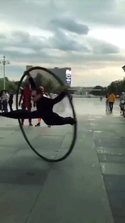 The guy performs a trick from the Matrix.