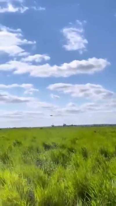 Ukrainian front-line bomber Su-24MR passes at extremely low altitude in the combat zone