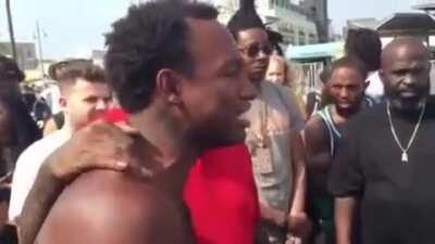 Homeless guy shoots his shot and spits a freestyle for Rick Ross as he's walking by at Venice Beach. Rick Ross was so impressed he signed him to a record deal on the spot (link to story in comments)