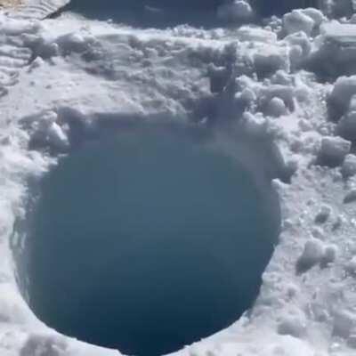 Sound produced by dropping a brick of ice down this bore hole