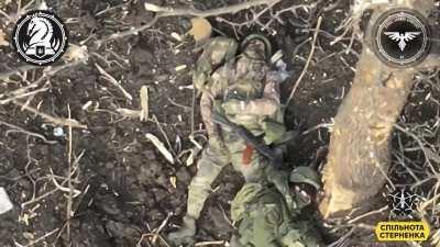 Two Russians soldiers taken out with one FPV drone of 47th Mechanized Brigade near Avdiivka