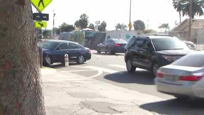 Los Angeles TV News Crew is doing a story about the most dangerous intersection in the area and witness an accident while live