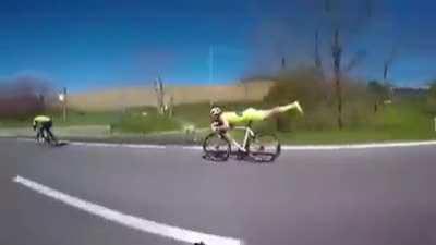 Cyclist taking advantage of physics and aerodynamics