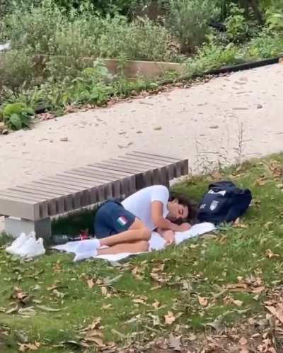 Olympic Gold Medal winner found sleeping in the park after complaining &quot;bad olympic village conditions&quot; in Paris.