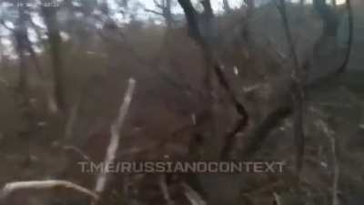 First person footage of a Russian soldier driving over a mine, date and location unknown