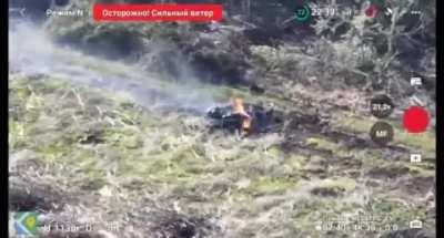 Russian soldiers approach Ukrainian position on a motorcycle, eliminated