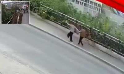 Pedestrians swallowed by a sinkhole, China July 2020 (both survived with minor injury)