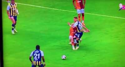 Baris Alper who already has a yellow card did not receive a yellow card for this tackle