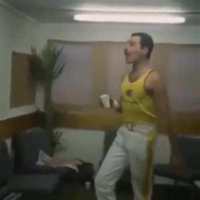 Freddy Mercury warming up before a show.