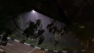 Heavy rain and wind at night in Singapore