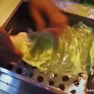 Making fake lettuce which is usually displayed in the windows of restaurants so you 