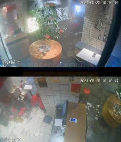 CCTV of Russians shelling a cafe in Kharkiv
