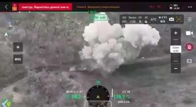 Russian armoured personnel carrier full of infantry explodes on an anti-tank mine