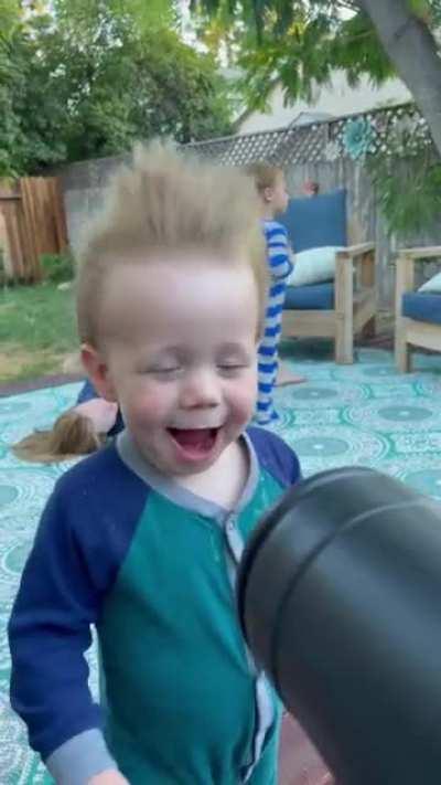 My toddler loves the leaf blower