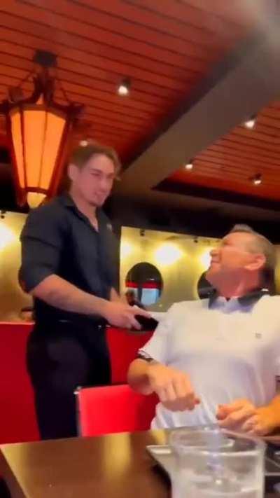 Dad embarrasses daughter at the restaurant