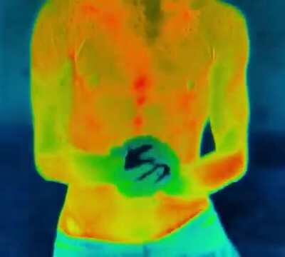 Thermal imaging camera shows how the human body loses heat when exposed to the blistering cold