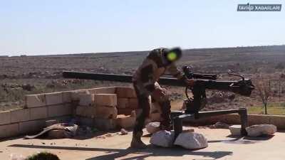 Uzbeki militants shelling SAA positions . Idlib, Syria, 2021.