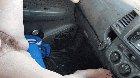 Hairy girl pees a flood in her bf's car