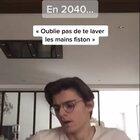 French Tiktok saying &quot;In 2040... &quot;Don't forget to wash your hands, son&quot;&quot;