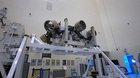 Perseverance rover can be seen attached to a spin table during a test of its mass properties at the Kennedy Space Center in Florida.