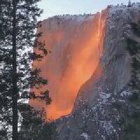 Every year , the sun hits this waterfall just right making it look like a firefall !