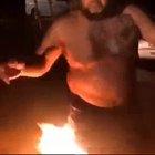 Dummy sets himself on fire to prove he's &quot;tough&quot;.