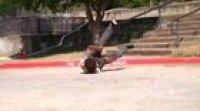 Skater keeps trying until he nails the rail move