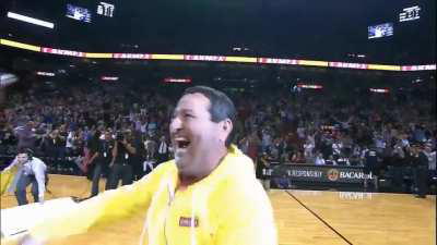 Fan hits half-court hook shot for $75k and gets tackled by Lebron. That guy was on top of the world in that moment