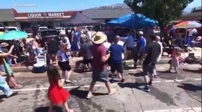 Actor Danny Trejo fights parade spectators during the 4th of July Parade