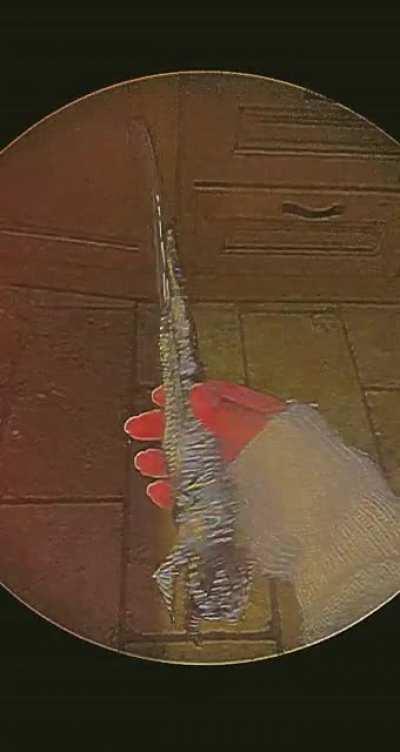 I was redirected here from r/knives. My father found this knife ( not for kitchen use) and was wondering if anyone knows the company that made it or where it originates from. Sorry for the filter on the video, it was the only picture I could find of it si