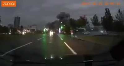 Dashcam footage of Russian guided aerial bomb (KAB) attack on the centre of the city of Zaporizhzhia, injuring 10 people, including 2 children. 19th Oct 2024