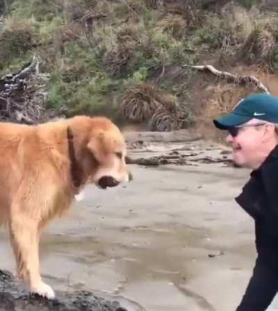 Playing catch with his right hand man.