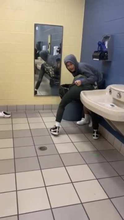 High school fight Kid gets thrown in trashcan