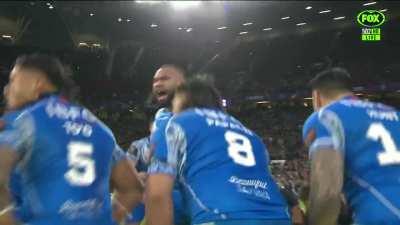 Samoa becomes the first Pacific Island nation ever to play in the Rugby League World Cup Final, starting off with a thunderous Siva Tau!