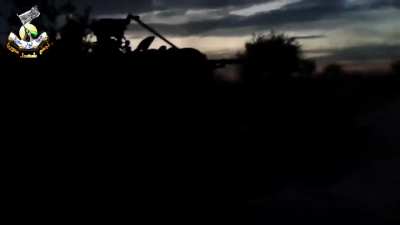 Opposition technicals &amp;amp; HMGs harassing an SAA checkpoint at Maar Hattat, Idlib - 10/16/2014