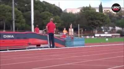 Pole vaulter with an amazing... technique