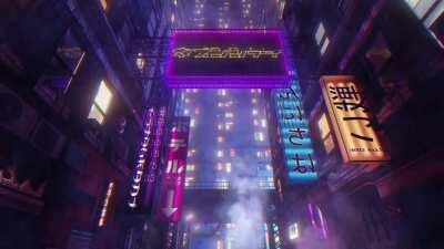 Neon city alley shot 01 | Blender (Cycles) + After Effects