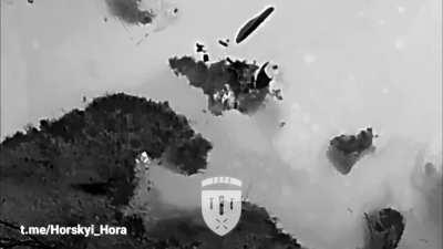 UA Recon Strike Group &quot;Hora&quot; (&quot;Hora Group&quot;) used munition drops to destroy/capsize a boat full of Russian soldiers on the Dnieper river, before targeting the disembarked group with a series of further munition drops. [Archival] Published August 9, 2024