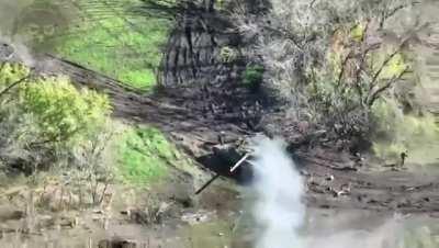 Russian tank hit by 92nd Mechanized Brigade with ATGM. Unknown location, music from source.