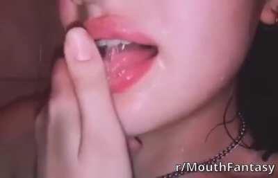 Girl with braces licking her hand, Drooling all over: feeds your Mouth Fetish