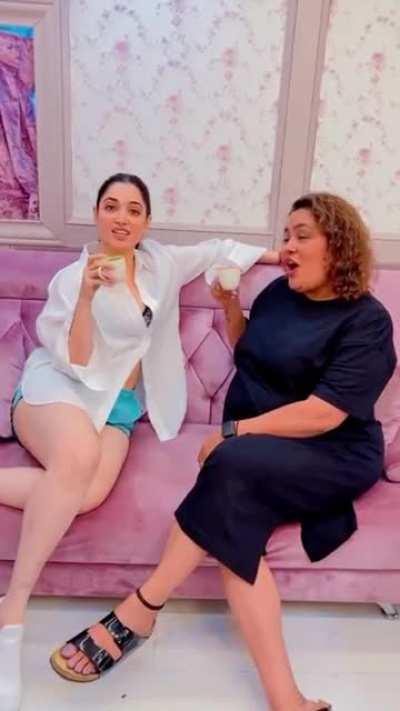 Tamanna in an oversized shirt and bra. Her thighs though 🥵