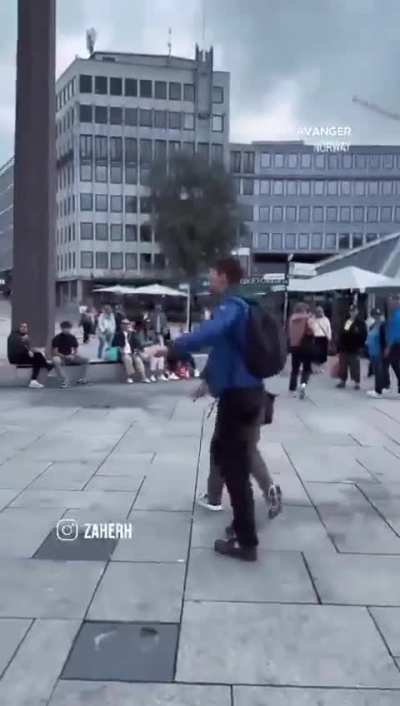 A pro Palestine rally in Stavanger Norway gets attacked by a nazi who sieg heils, &quot;This is Europe.&quot; 