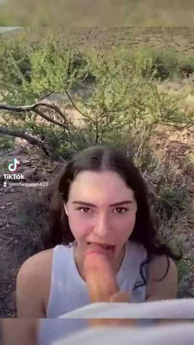 Juicy teen makes blowjob outdoor!!!